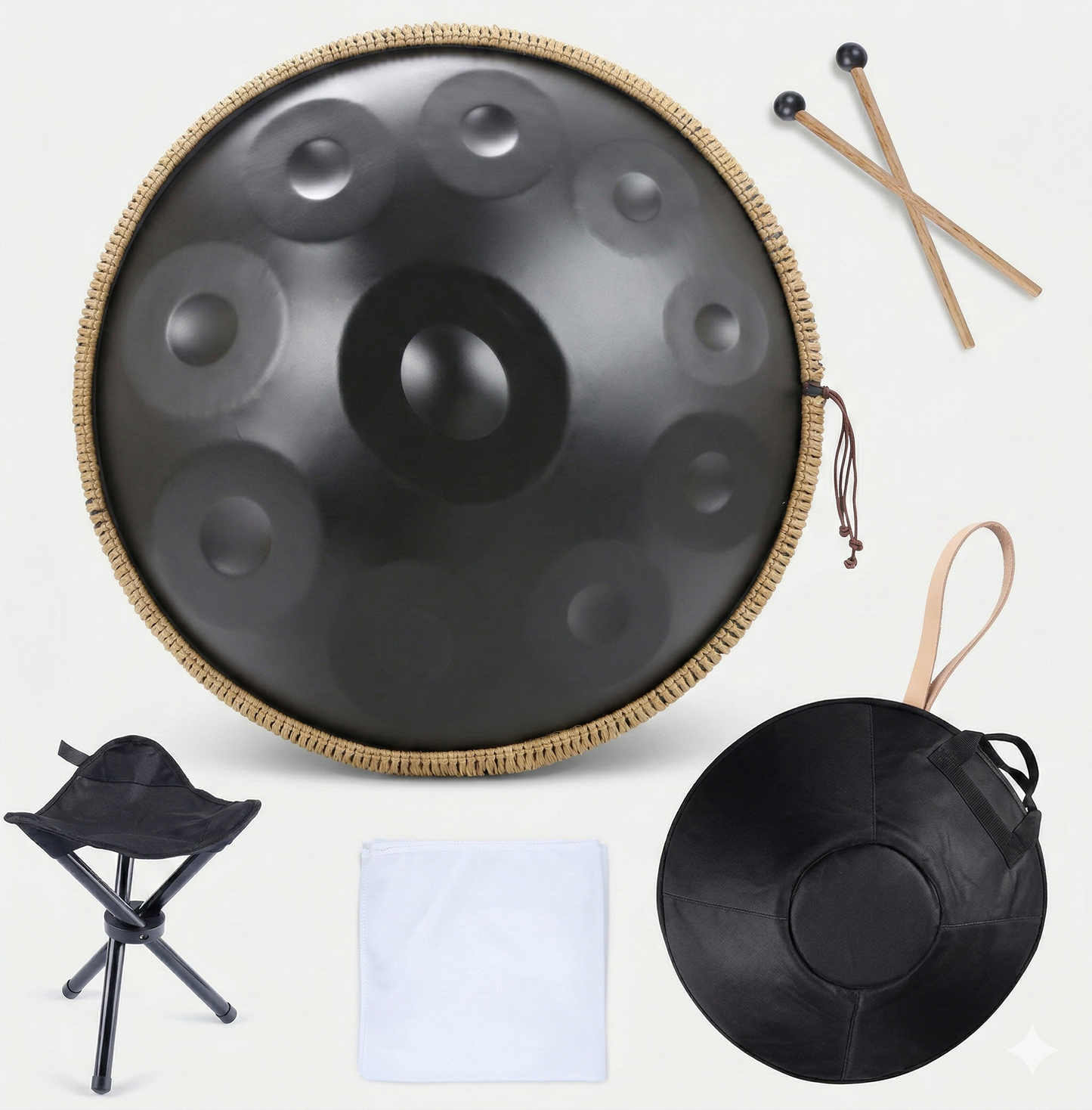 Handpan noir 22 pouces – Ré mineur – 9 ou 10 notes