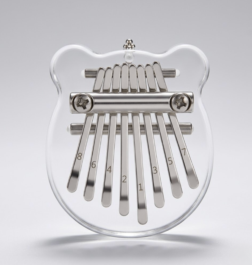 Kalimba miniature 8 touches transparent – Acrylique cristal – Porte-clés musical