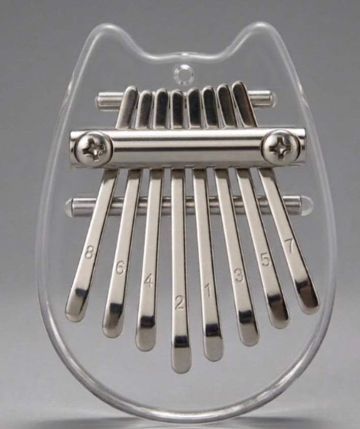 Kalimba miniature 8 touches transparent – Acrylique cristal – Porte-clés musical