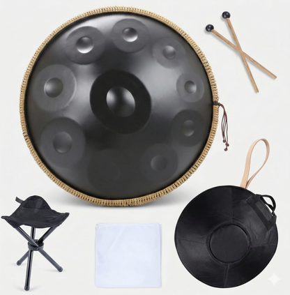 Handpan noir 22 pouces – Ré mineur – 9 ou 10 notes